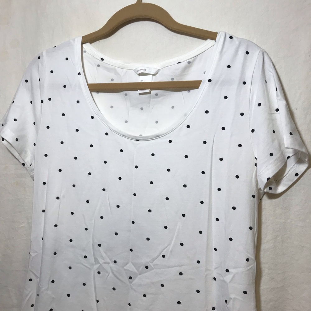H&M Basics Black White Polka Dot Scoopneck Casual Short Sleeve Shirt Large L GUC